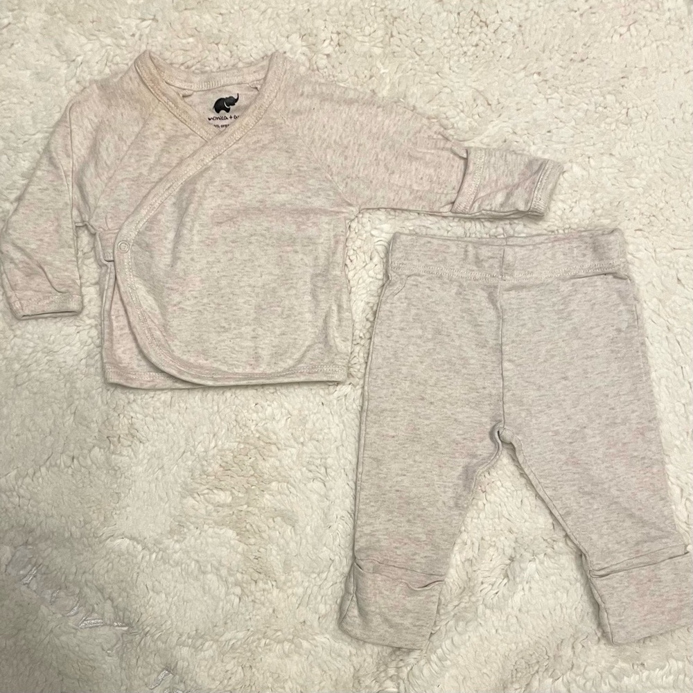 Monica + Andy Hello Baby Top and Pants - Cream Heather - Newborn